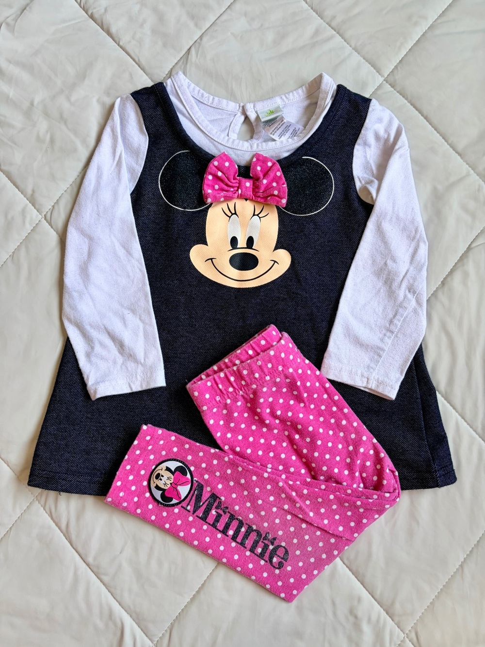 Disney Minnie Mouse Black Tunic & Pink Polka Dot Pajama Set